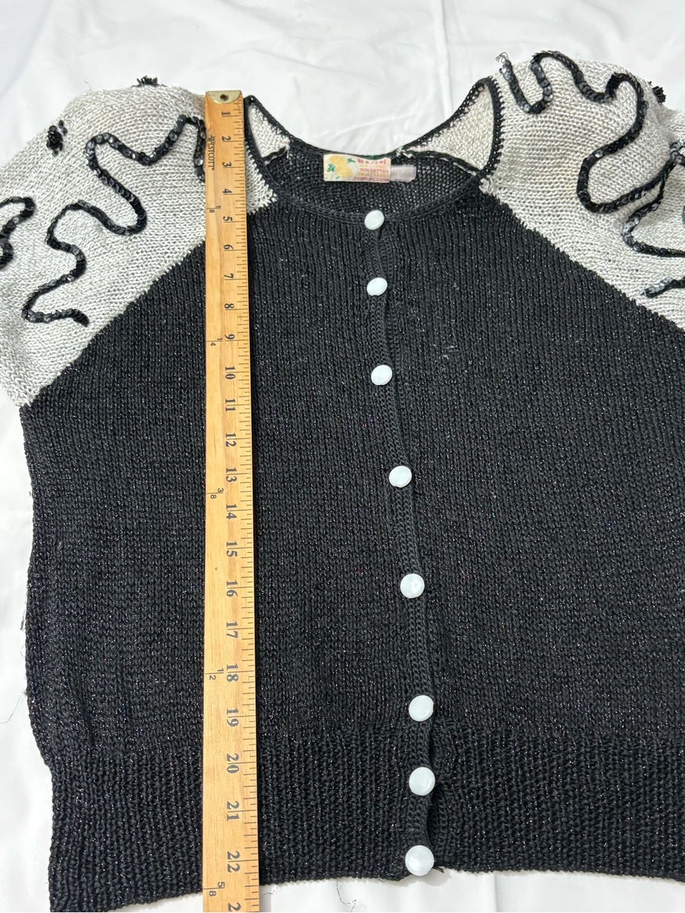 Black & White Short Sleeve Button-Front Knit Cardigan - Picture 12 of 12